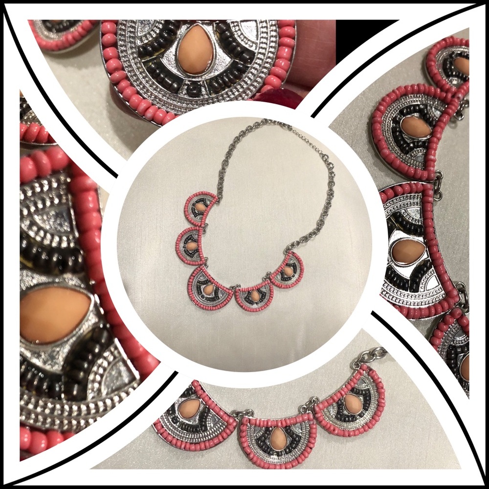 NWOT Boho Trendy Chic Pink and Silver Necklace
